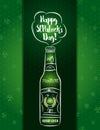 Green card for St. Patrick`s Day with one beer bottle, horsesho