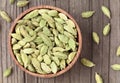 Green cardamom ayurveda plant spice in a wooden Royalty Free Stock Photo