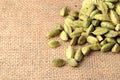 Green Cardamom pods on sack cloth Royalty Free Stock Photo