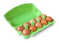 green cardboard box with brown chicken eggs, isolated Royalty Free Stock Photo