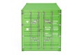 Green cargo container, front view. 3D rendering