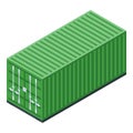 Green cargo container icon, isometric style