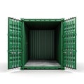 Green cargo Container, open door, white background Royalty Free Stock Photo