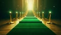 Green Carpet Bollywood Stage, Green Steps Spot Light Backdrop of the Golden Regal Awards. Generative ai