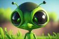 green cartoon Alien with big head and black eyes. ai generative Royalty Free Stock Photo