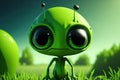 green cartoon Alien with big head and black eyes. ai generative Royalty Free Stock Photo