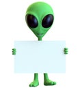 Green Cartoon Alien Holding Blank Sign