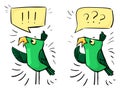 Green cartoon birds - emotion shock, surprise, bewilderment