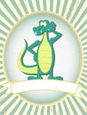 Green cartoon posing alligator blank product label