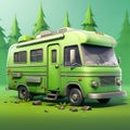 Green Cartoon Rv In Fortnite Style - 3d Cgi Art