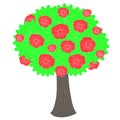 Green cartoons tree, red flowers, brown trank on white stock vector illustratioÃâ Royalty Free Stock Photo