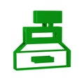 Green Cash register machine with a check icon isolated on transparent background. Cashier sign. Cashbox symbol.