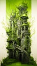 Green Castle Staircase: A pencil illustration of a vertical stai