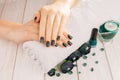 Green cat eye manicure Royalty Free Stock Photo