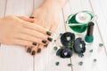 Green cat eye manicure Royalty Free Stock Photo