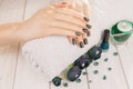 Green cat eye manicure Royalty Free Stock Photo