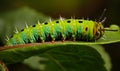 Green caterpillar is crawling on leaf Royalty Free Stock Photo