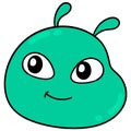 Green caterpillar head smiling happy expression, doodle icon drawing