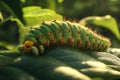 Green caterpillar resting on a leaf in natural surroundings Royalty Free Stock Photo