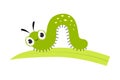 Green Caterpillar or Worm as Crawling Insect on Grass Blade Vector Illustration