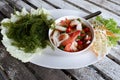 Green caviar serves with Thai style seafood salad Royalty Free Stock Photo