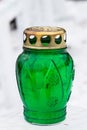 Green cemetery lantern candle