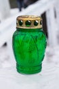 Green cemetery lantern candle Royalty Free Stock Photo