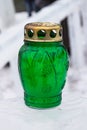 Green cemetery lantern candle