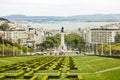 Lisboa, Portugal, the green central lane of Parque park Eduardo VII with a view