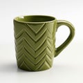 Ceramic Coffee Mug In Dark Olive Green With Zigzag Pattern