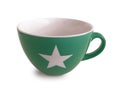 Green ceramic cup with white painted star and white interior. Super large coffee, tea or soup ceramic cup, cereal mug cup, noodle