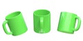 Green ceramic cups or empty mugs for coffee, drink or tea on White Background