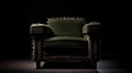 A green chair with spikes on it in a dark room, AI