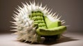 A green chair with spikes on top of it, AI