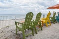 Green chairs and blue summer beach house. Royalty Free Stock Photo