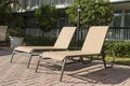 Green chairs and blue summer beach house. Royalty Free Stock Photo