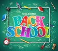 Green Chalkboard Background Back to School Colorful Patterned Text