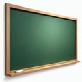 Green chalkboard with wooden frame and chalk rests on shelf. Classroom tool for lessons and writing. Simple, empty, copy space Royalty Free Stock Photo