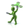 Green character with fidget spinner