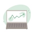 Green chart going up in laptop vector illustration