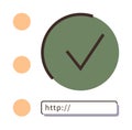 Green check mark with bullet points and URL input field for website link verification concept Royalty Free Stock Photo