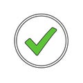 A green check mark is centered within a black circular outline on a white background. The check Royalty Free Stock Photo