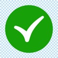 Green check mark in circle. Flat design. Isolated.