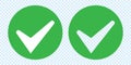 Green check mark in circle. Vector illustration. Flat design. Isolated. Royalty Free Stock Photo