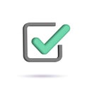 Green check mark 3d vector icon. Agreement symbol of user approval. Positive online voting and successful testing. Royalty Free Stock Photo