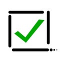 Green check mark icon in fashionable check box. vector.