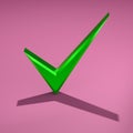 Green Check Mark On A Pink Background With A Hard Shadow - A Blank For A Seamless Graphic Pattern. 3D Rendering.