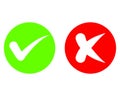 Green check mark and red cross mark in circle, yes or no checkmark, right and wrong button Royalty Free Stock Photo