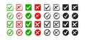 Green check mark and red cross icon big collection. Set of hand grawn check marks and crosses. Vote box , tick and x signs