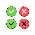 Green check mark and red cross icon set. Circle and square. Tick symbol in green color, vector illustration Royalty Free Stock Photo